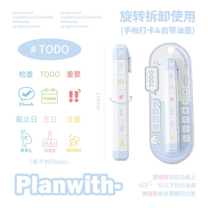 Cute To Do List Journal Stamp Set Pen Shape Detachable Ink Stamps Life Travel Week Heart Planner Diary Decorative Stamp Kid G