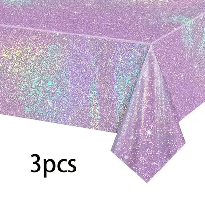 1/3pc Purple Iridescent Disposable Tablecloth Rainbow Laser Birthday Decoration Tablecloth for Bridal Wedding Party Supplies