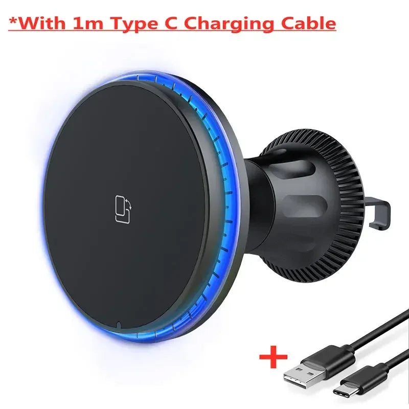 30W Magnetic Car Wireless Chargers RGB LED Light For iPhone 12 13 14 15 Pro Max Phone Holder Stand Mount Fast Charging Statio