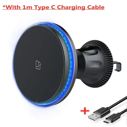 30W Magnetic Car Wireless Chargers RGB LED Light For iPhone 12 13 14 15 Pro Max Phone Holder Stand Mount Fast Charging Statio