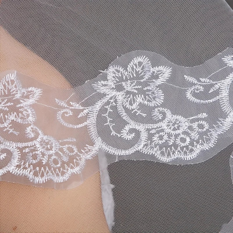 White Ivory Lace Embroidery Edge Bridal High Quality Tulle Bride Veils 1 Layer Married Wedding Accessories 2024
