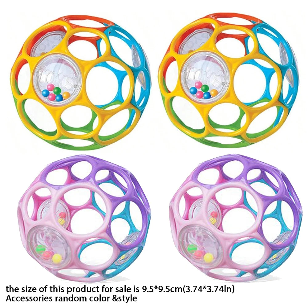 Soft Baby Grasping Ball Rattles with Bell Ball Early Education Educational Sensory Toy Random Color） - 2PCS-G and 2PCS-PR