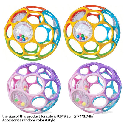 Soft Baby Grasping Ball Rattles with Bell Ball Early Education Educational Sensory Toy Random Color） - 2PCS-G and 2PCS-PR