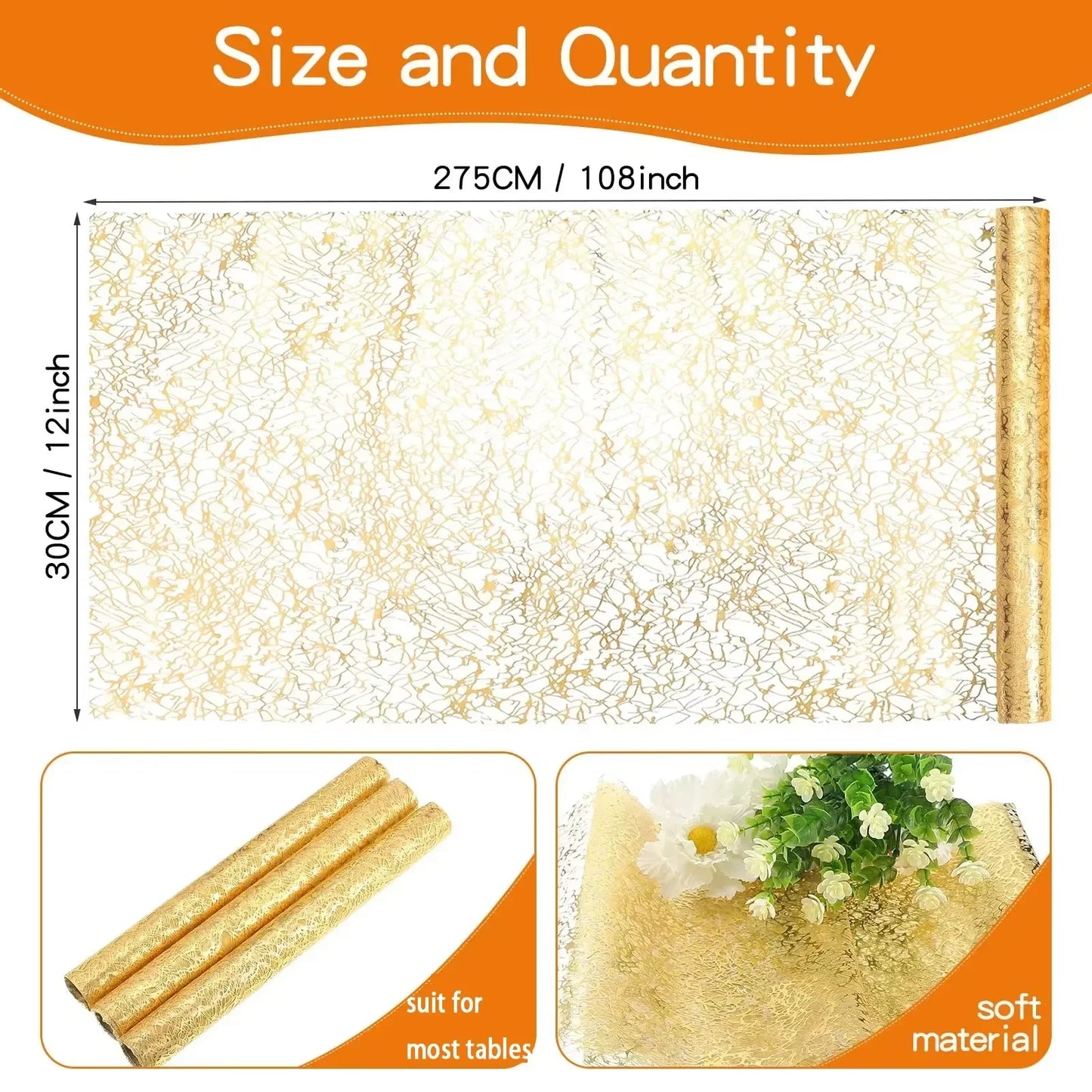Gold Table Runner Metallic Glitter Table Cloths Runner Metallic Roll Rectangle for Birthday Wedding Home Table Decor