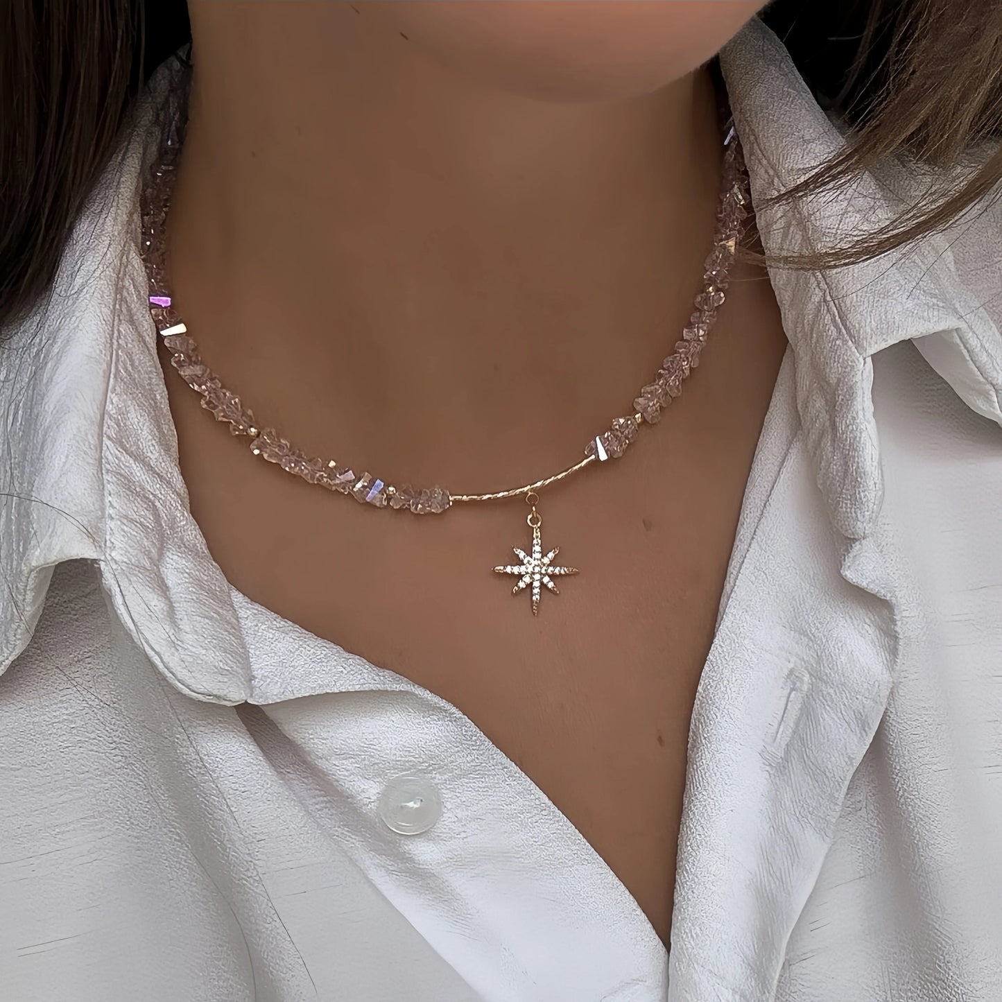 New Irregular Choker Vintage Tassels Zircon Heart Pendant Necklace For Women Female Geometric Baroque Transparent Crystal Cha