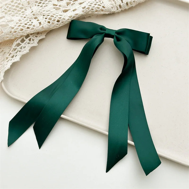 Women Elegant Bow Ribbon Hair Clip Fashion Solid Satin Spring Clip Simple Bowknot Hairpins Barrettes Hair Accessories for Gir