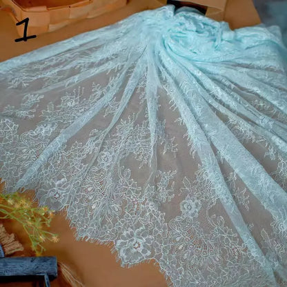 3M long eyelash lace trim traditional wedding lace fabric white red violet Table Cloth DIY Crafts - light blue