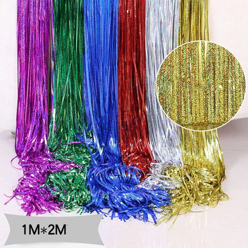 3/2/1Pack Party Backdrop Curtains Glitter Gold Tinsel Fringe Foil Curtain Birthday Wedding Decoration Adult Anniversary Decor