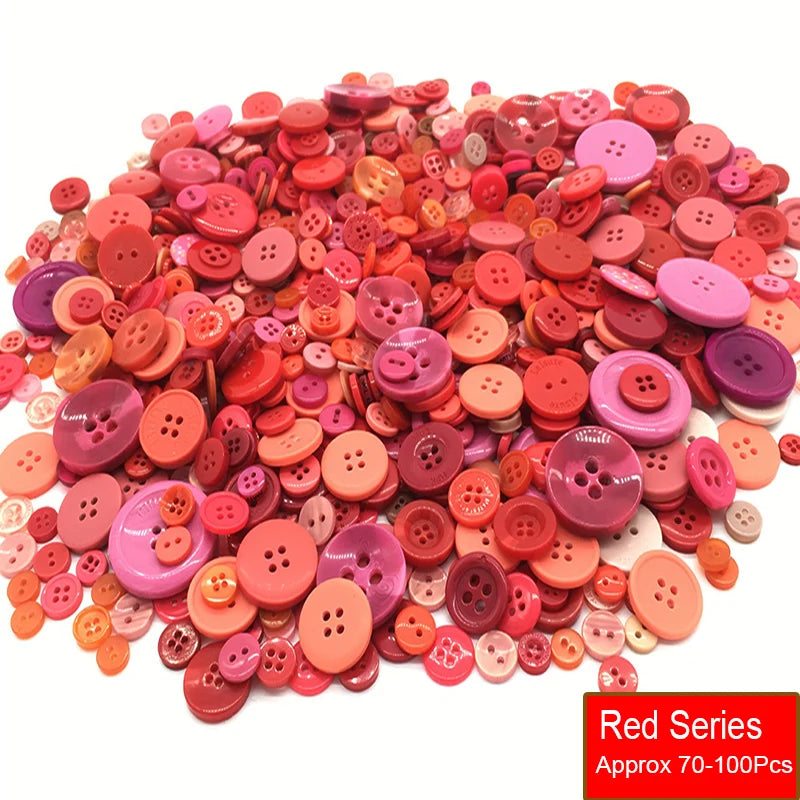 50g/Pack Mix Size Mix color Resin Button 1-3cm Sewing Buttons For Scrapbook Crafts DIY Handmade Sewing Accessories - Red Seri