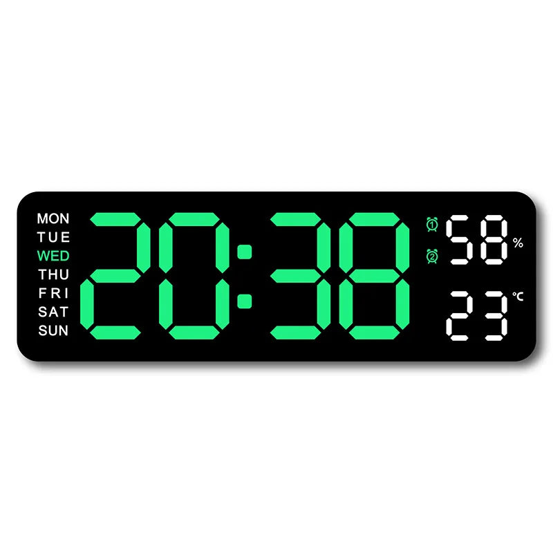 9 Inch Large Digital Wall Clock USB Powered TEMP Humidity Week Auto Dimmer DST Table Clock 12/24H Electronic LED Alarm Clock 