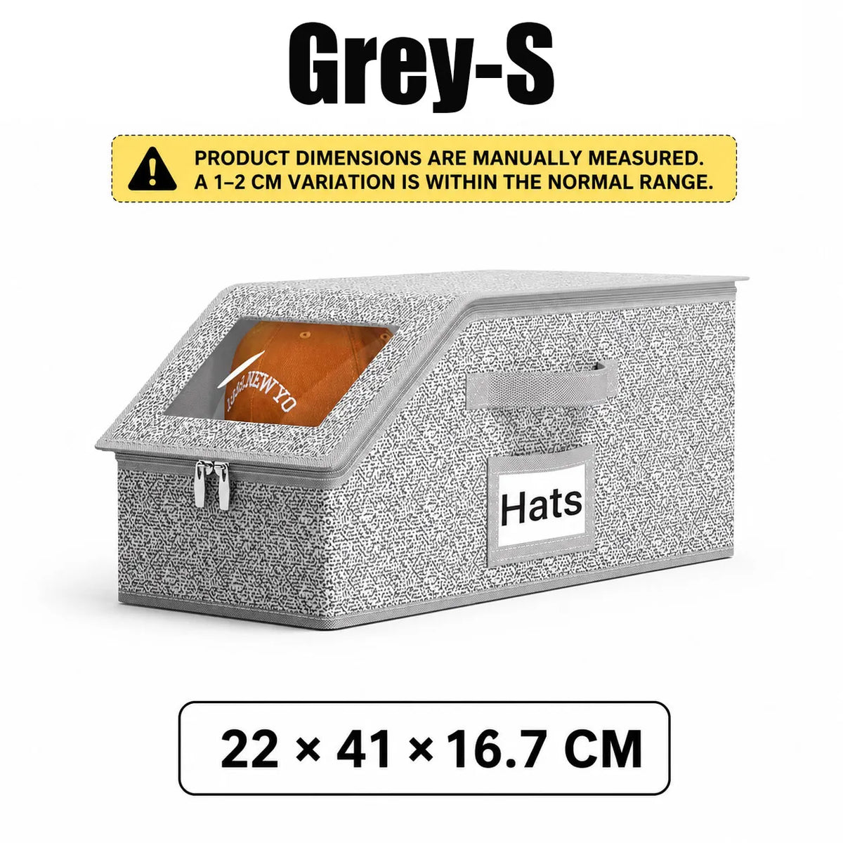 Hat Storage Box For Baseball Caps Clear Window Closet Organizer Dustproof Cap Holder Bag With Zipper Holds 24 Hats - Grey-S