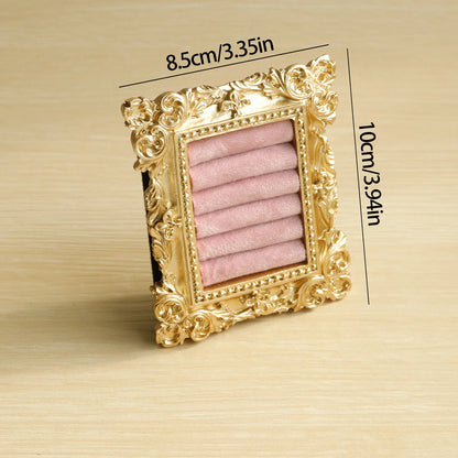 Vintage Gold Ring Display Stand,Suede Earring Tray Baroque Design,Wedding & Birthday Gifts, Velvet Organizer for Engagement P