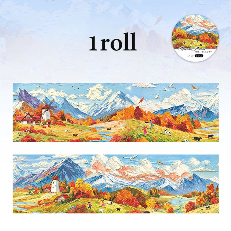 Wide European Town Scenery Washi Tape, Background Tape for Junk Journal Scene Making, Ideal Holiday & Birthday Gift