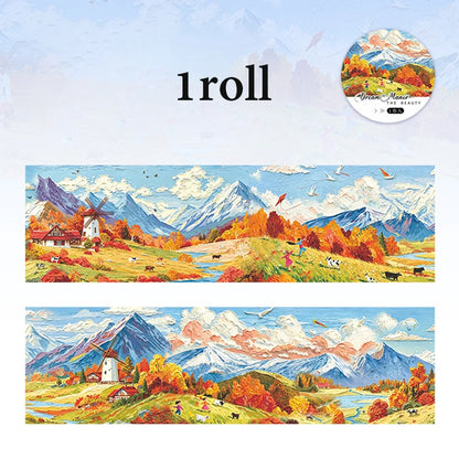 Wide European Town Scenery Washi Tape, Background Tape for Junk Journal Scene Making, Ideal Holiday & Birthday Gift