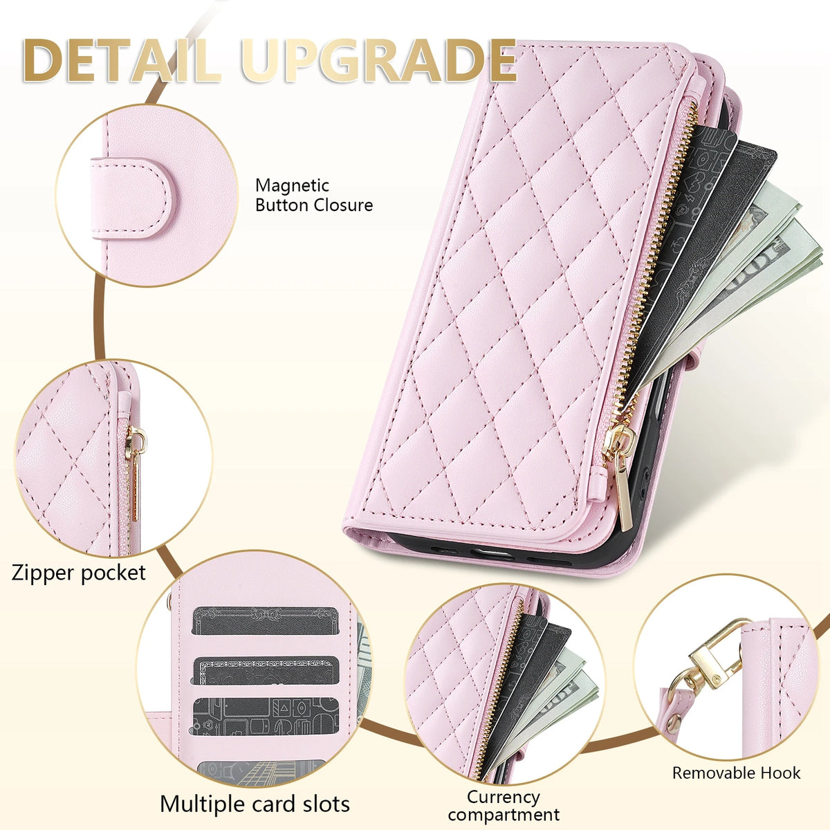 Wallet Small Fragrance Zipper Cardslot Magnetic Flip Leather Case For Samsung Galaxy A07 A15 A16 A17 A34 A35 A36 A53 A54 A55 