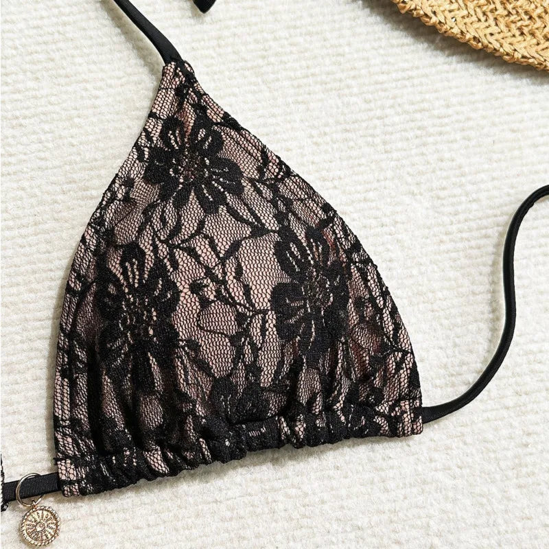 Lace Sexy Bikinis Female Swimsuits Women Three-Piece Swimwear Beach Swimming Wear Bathing Suits Brazilian Bikini Set Pool Bat