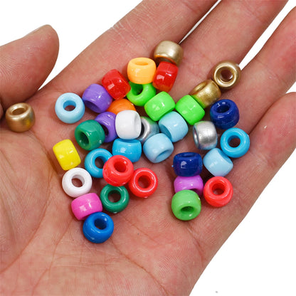 IYOE 100Pcs Pony Beads 6x9mm Glitter Acrylic Beads Luminous Spacer Beads For Diy Craft Jewelry Bracelets Making Hair Supplies