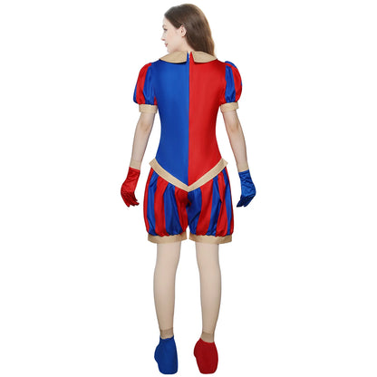 Pomni Cosplay Jumpsuit with Hat aShoes Cover Gloves Magical Virtual Circus Outfits for Halloween Carnival Circus Pomni Costum