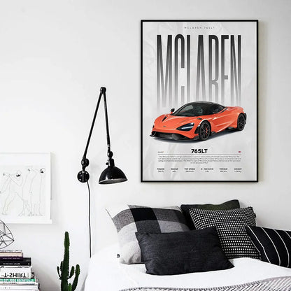 Modern Famous Cars W16 750S Canvas Painting Wall Art Fashion Luxury Sports Car Poster Prints For Living Room Home Decor Gift