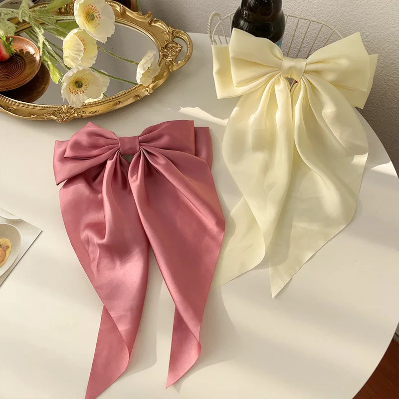 Bow Ribbon Hair Clip for Women Bowknot Barrettes Girls Solid Stain Spring Ponytail Clip Headband Hair Accessories Headwear Gi