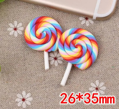 10pcs /lot Beauty Kawaii Rainbow lollipop Candy Polymer Clay Cabochons Flatback For DIY Phone Decoration - 20