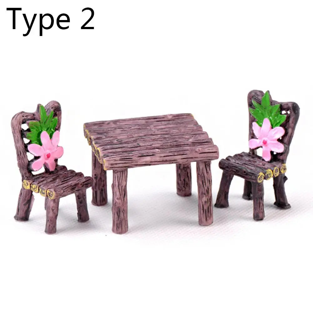3pcs Table Chairs Miniature Set Mini Fairy Garden Furniture Ornaments Kit for Dollhouse Accessories Home Micro Landscape - Ty