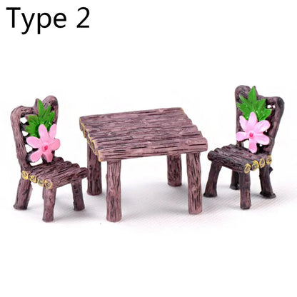 3pcs Table Chairs Miniature Set Mini Fairy Garden Furniture Ornaments Kit for Dollhouse Accessories Home Micro Landscape - Ty