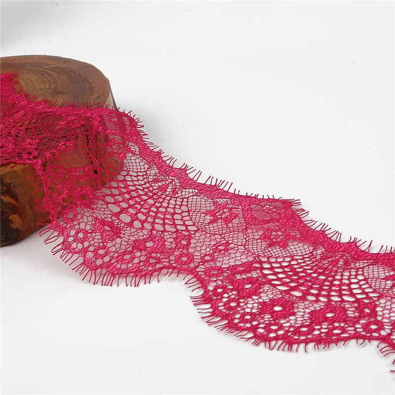 14 colors (3 yards / roll) Embroidered Lace Net Ribbon Fabric Trim DIY Sewing Handmade Craft Materials - rose Red