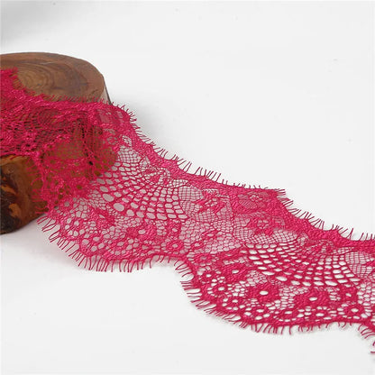 14 colors (3 yards / roll) Embroidered Lace Net Ribbon Fabric Trim DIY Sewing Handmade Craft Materials - rose Red