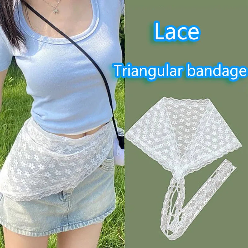 2025 ! Y2K Women Lace Tulle Bandage Skirt Stacked Lace Half Skirt Layering Small Butt Curtain Flower Triangle Hair Scarf - ne