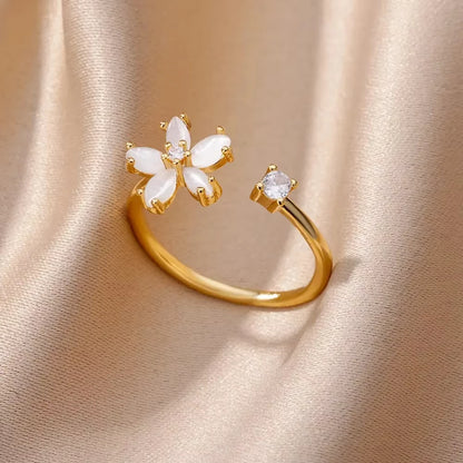Stainless Steel Zircon Geometric Rings For Women Luxury Evil Eye Gold Color Adjustable Trendy Wedding Aesthetic Jewerly Gift 