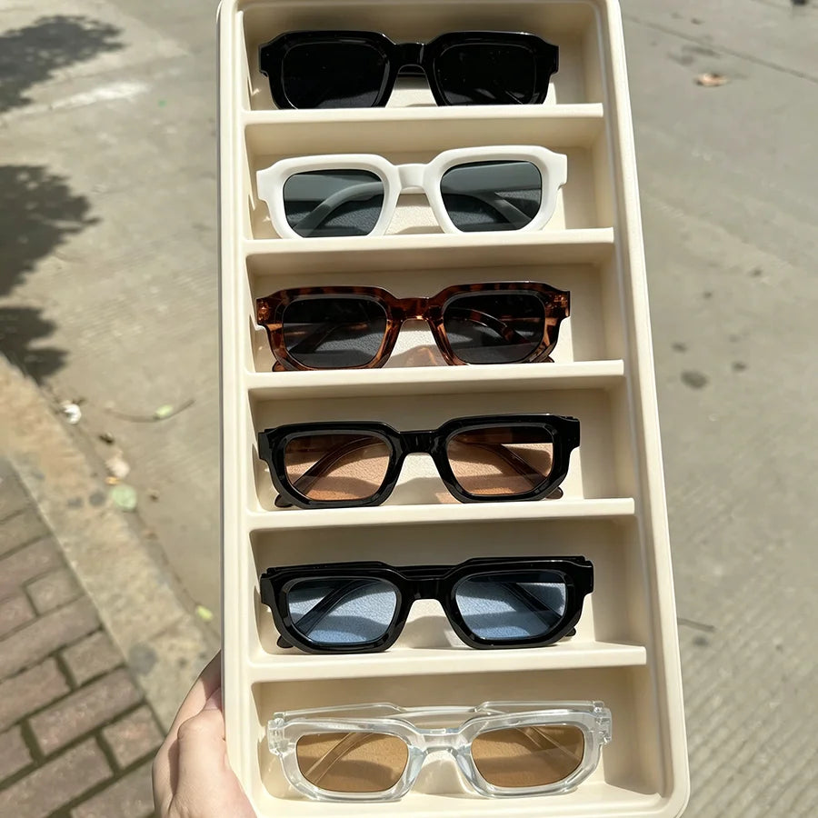 6PCS/Set Women Vintage Rectangle Frame Sunglasses Fashion Retro Sun Glasses Design Glasses Eyewear Men Goggle