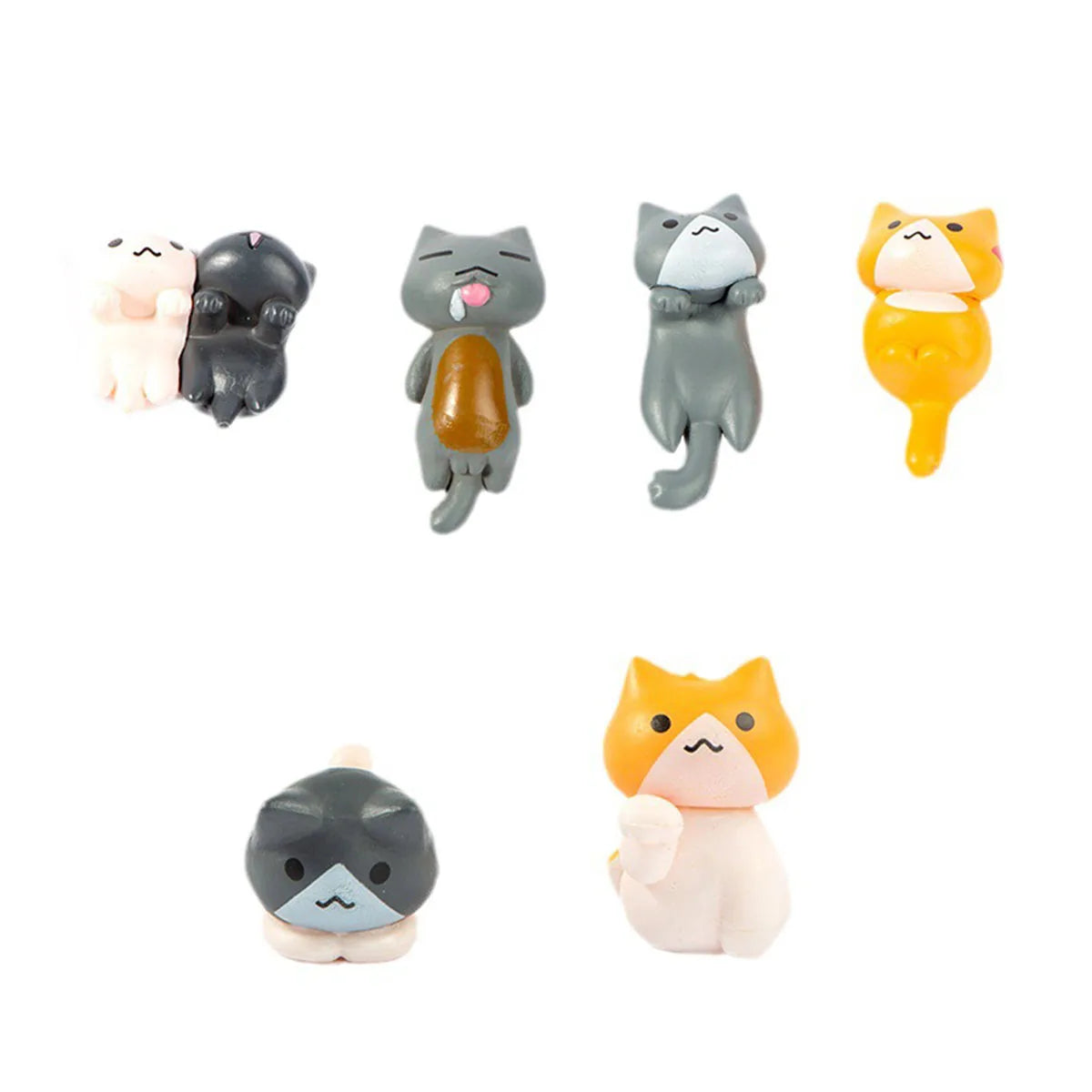 6pcs PVC Cartoon Cat Figurines for Car Dashboard, Plant Pots, and Screen Edge Decor