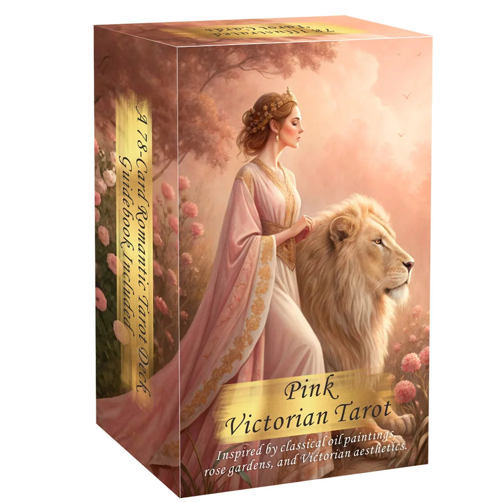 Pink Victorian Tarot Cards Set, 78 Pieces, 13x8 Cm, Romantic & Elegant Design, Includes Paper Instructions, Perfect for Begin