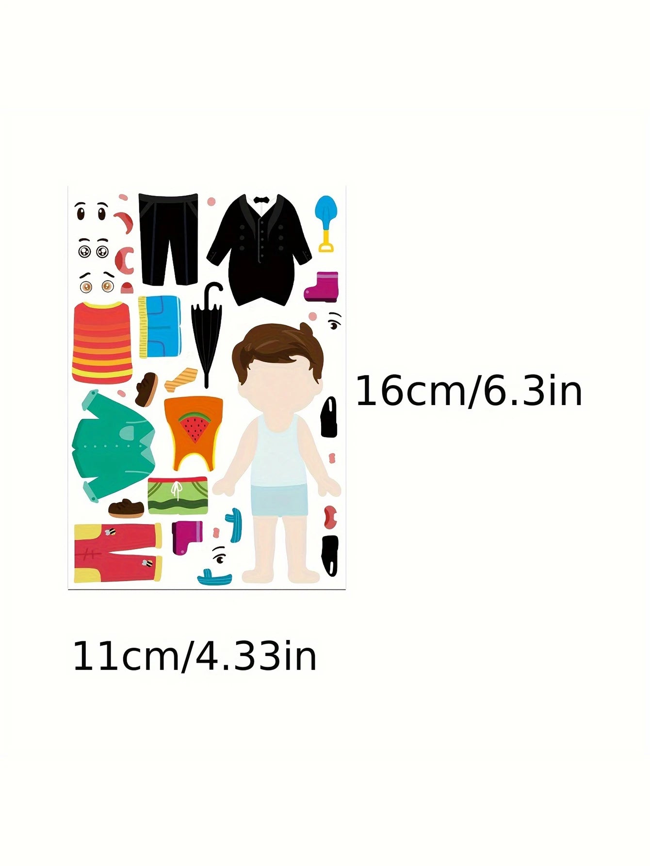 8PCS Cartoon Cute Children Dress Up Collage Scrapbook Collage Material Skateboard/Guitar/Stationery/Diary Waterproof Decorati