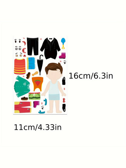 8PCS Cartoon Cute Children Dress Up Collage Scrapbook Collage Material Skateboard/Guitar/Stationery/Diary Waterproof Decorati