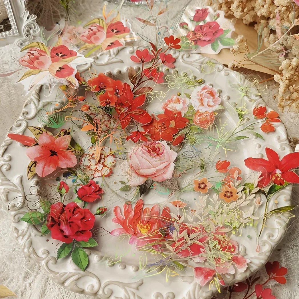 40sheets/pack Transparent PET Stickers Scrapbooking Materials DIY Junk Journal Collage Floral Leaves Plants Decor Stickers - 