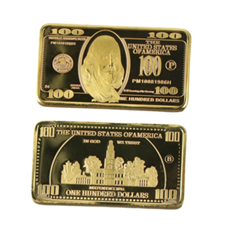 1pcs USA 100 Dollar Bullion 24k Gold Bar American Metal Coin Golden Bars USD With Gif