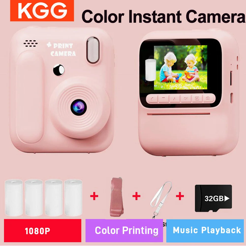 Color Printing Camera Kids Instant Camera 32GB 1080P Thermal Print Digital Camera Print Photo Video Games Music Children Gift