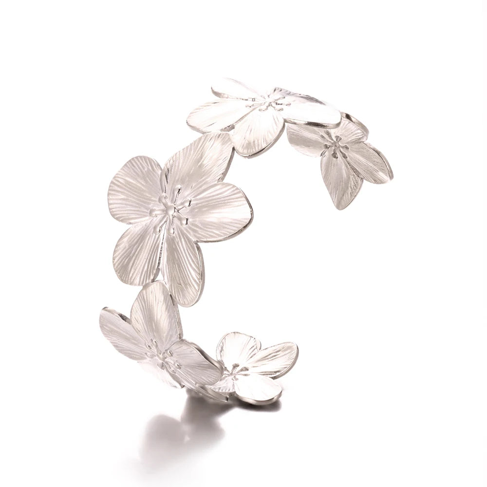 Vintage Flower Bangles For Women Gold Color Stainless Steel Flower Bangles Bracelets Femme Jewelry Party Gift pulseras - 3