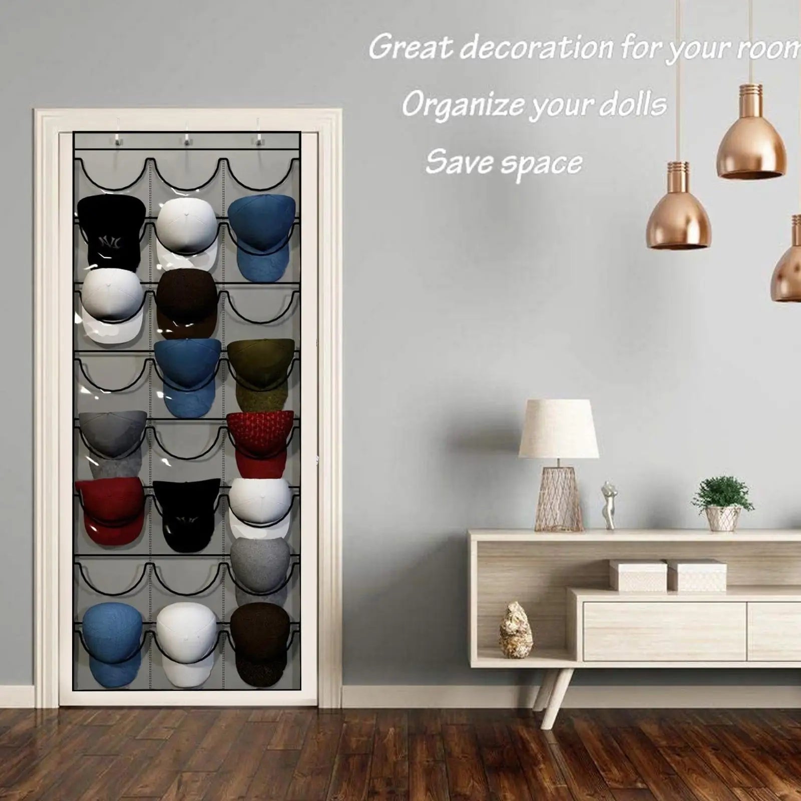 Hat Storage Holder Organizer 24 Clear Pockets Protect Hat Rack Door Hanging Holder Hanger Storage Rack for Baseball Caps Bedr