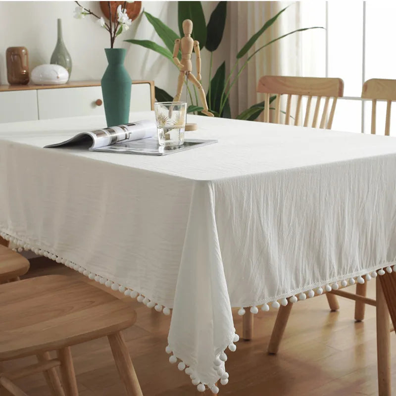 Cotton Fabric Tablecloth Tassels Stitching Washable Table Cloth for Wedding Party Dining Banquet Decoratio Christmas Table Co
