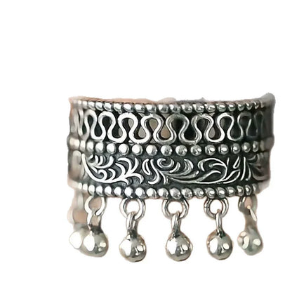 XIYANIKE Vintage Thai Silver Round Beads Tassel Adjustable Finger Rings For Women Hiphop Fashion New Jewelry Gift Party Rock