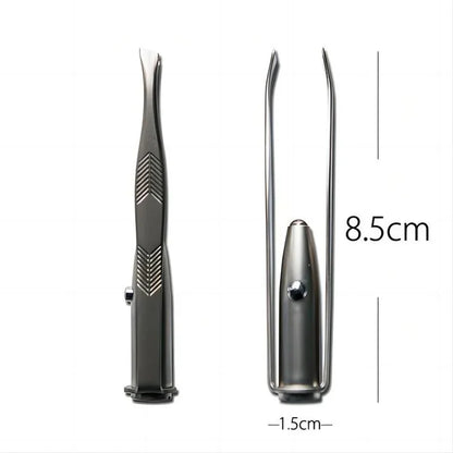 1PC Portable Stainless Steel Eyebrow Tweezer with Smart LED Light - Makeup Removal Tool