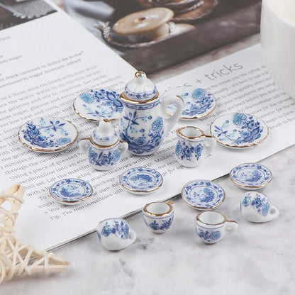 15Pcs 1:12 Dollhouse Miniature Tableware Porcelain Ceramic Tea Cup Set Model Kitchen Accessories For Doll House Decor Toys Gi