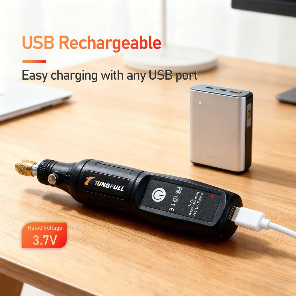 TUNGFULL Cordless Mini Rotary Tool Kit USB Rechargeable Grinder Pen Set For DIY Polishing Drilling Carving Craft Work