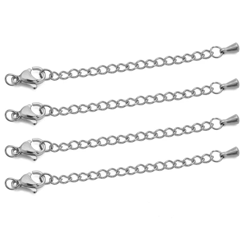 10pcs Stainless Steel Extension Chains with Lobster Clasps Connector Link Necklace Tail Making DIY Bracelet Accessories Suppl