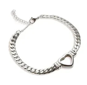Stainless Steel Heart-shaped Ladies Elegant Bracelet For Women Crystal Bangle - F1 Silver