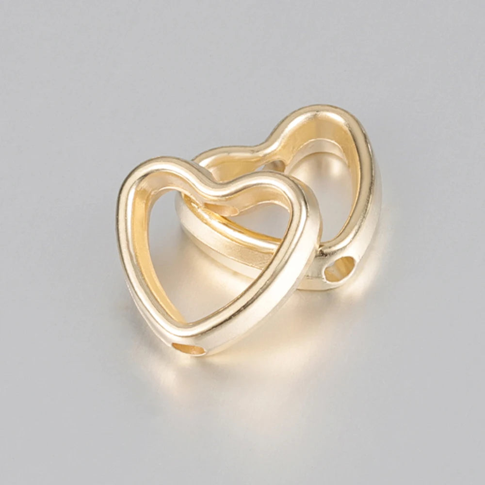 50pcs Heart Frame Wrapped Bead Double Stright Hole Spacers Loose Beads for Jewelry Making DIY Findings