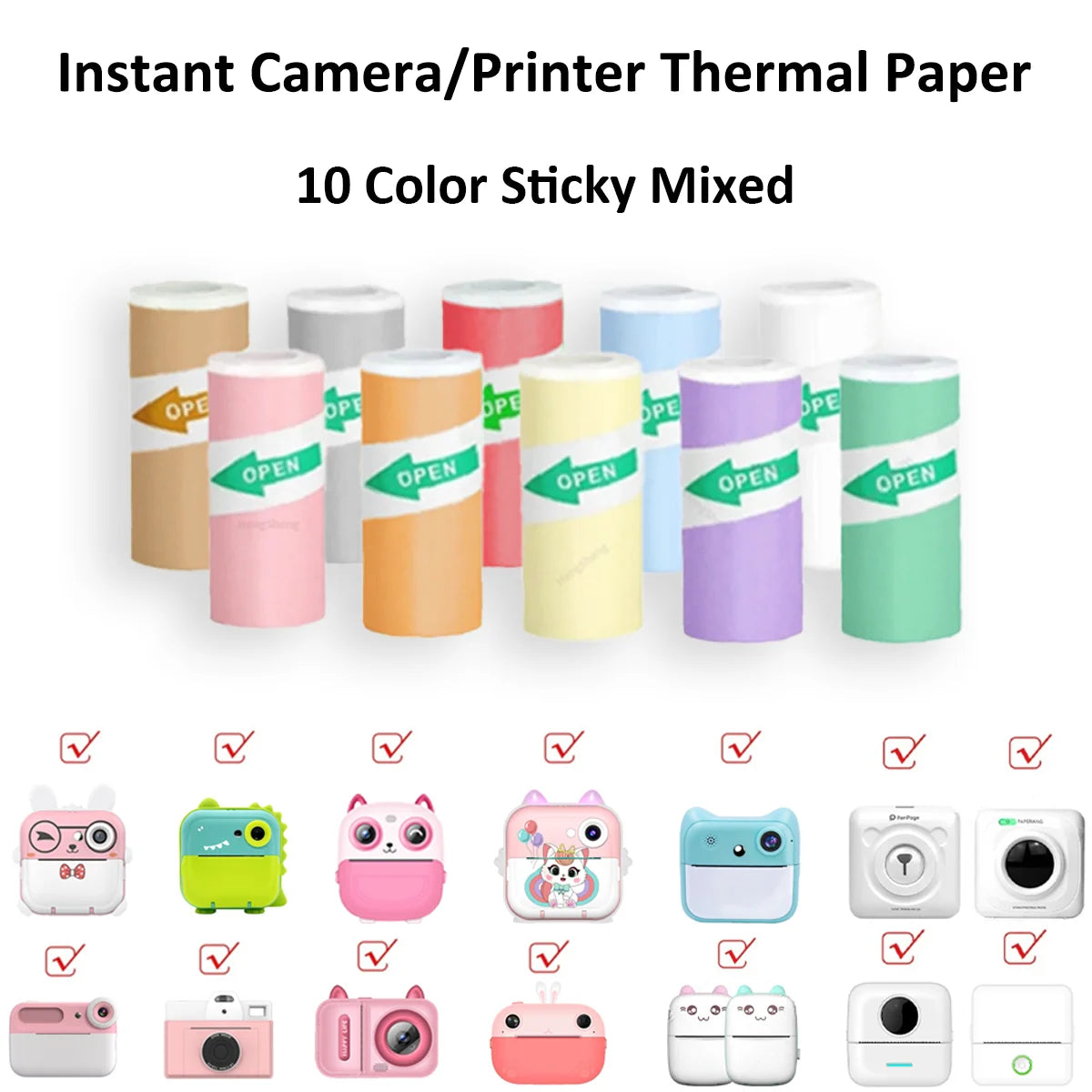 Kids Camera Instant Print Refill for Kids Instant Camera Thermal Printing BPA Free,57x25mm White Non-Adhesive Photo Print Rol